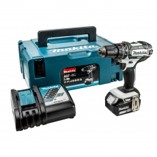MAKITA DHP482T1JW 18v Black & White Combi Drill with 1x5ah Battery and Makpac Case