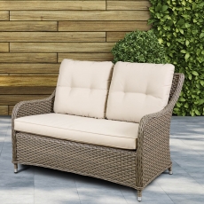 Dellonda Chester Rattan Wicker Outdoor Lounge 2-Seater Sofa with Cushion, Brown