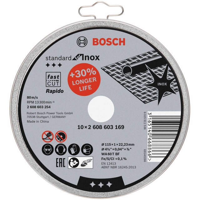 BOSCH BOSCH 2608603254 115mm Inox Cutting Disc - 10 Pack