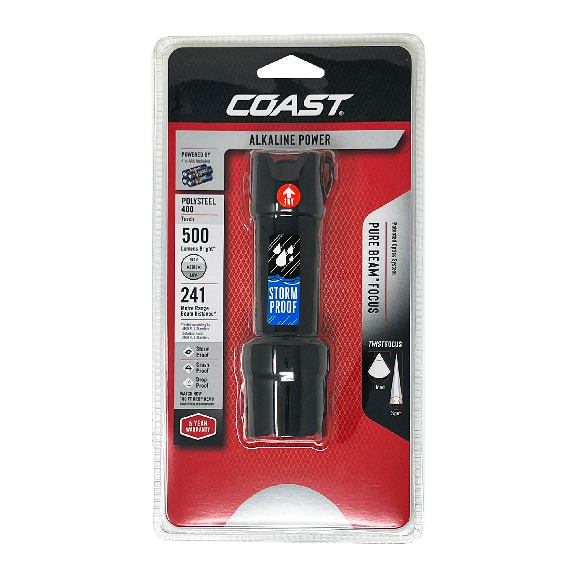 COAST POLYSTEEL 400 Twist Focus LED Torch 300 Lumens ToolStore UK