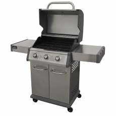 Dellonda 3 Burner Deluxe Gas BBQ Grill with Piezo Ignition & Wheels - Stainless Steel