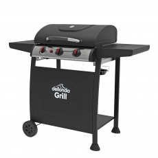 Dellonda 3 Burner Gas BBQ Grill, Ignition, Thermometer, Black/Stainless Steel