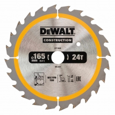 DEWALT DT1949 165x20mm 24T Construction Circular Saw Blade DC