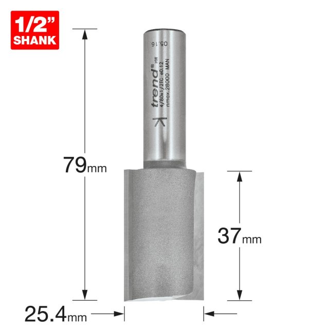 TREND TREND 4/80X1/2TC Two Flute Cutter 25.4mm x 37mm