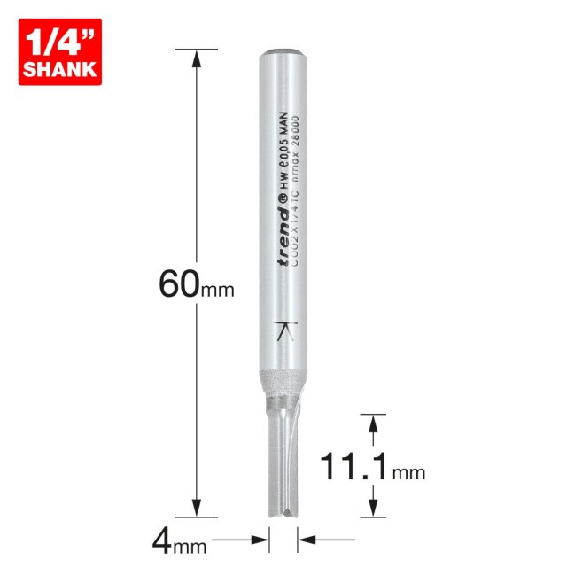 TREND TREND C002X1/4TC Two Flute Cutter 4mm x 11.1mm
