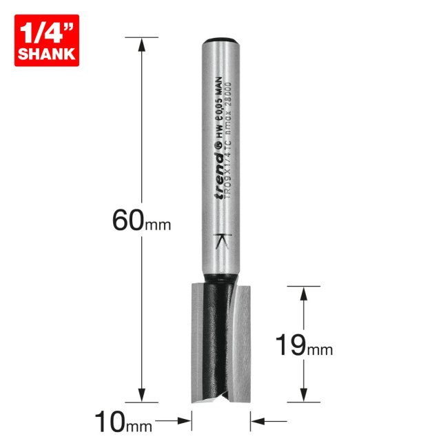 TREND TREND TR09X1/4TC Two Flute Cutter 10mm x 19mm