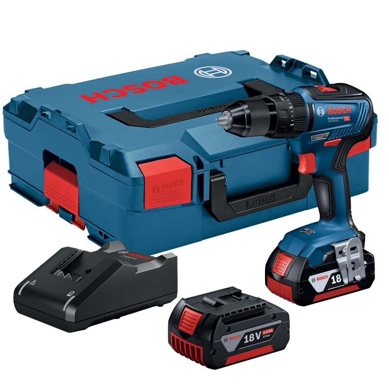 Bosch Professional 18v System Gsb 18v-55 BOSCH GSB18V-55/GDR18V-200 18v Brushless Twin Pack with 2x4ah Batteries