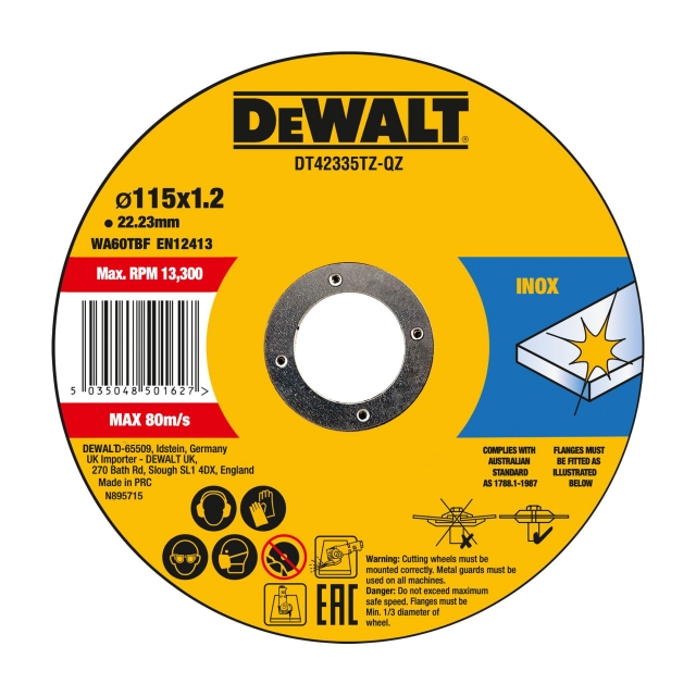 DEWALT DEWALT DT42335TZ-QZ 115mm Abrasive Discs 1.2mm x 10 in Tin