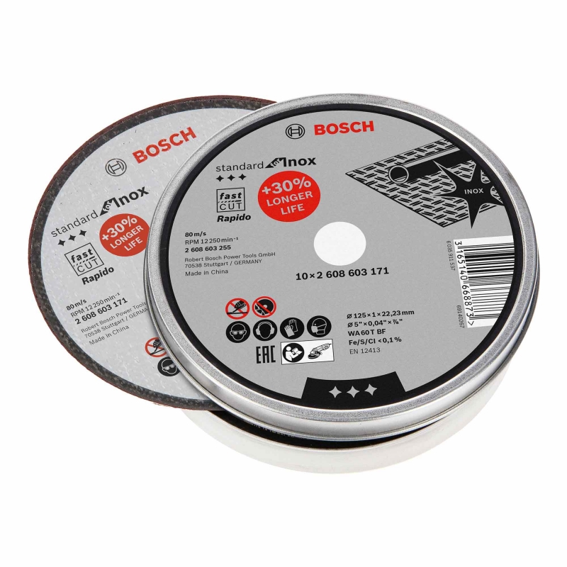 BOSCH BOSCH 2608603255 125mm Inox Cutting Disc 10 pack