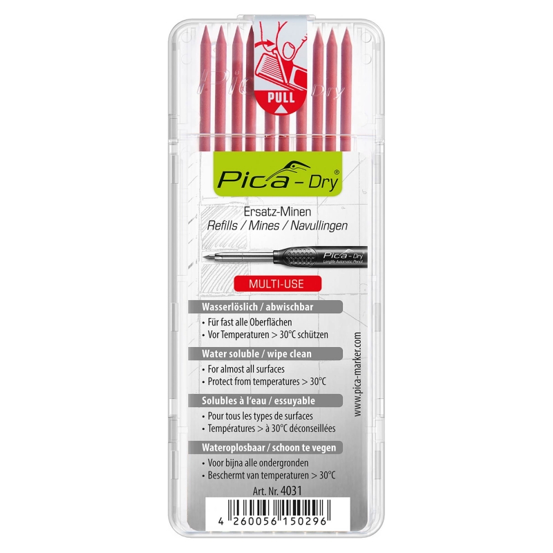PICA PICA 4031 Dry Pencil Refills - Red 10 pack