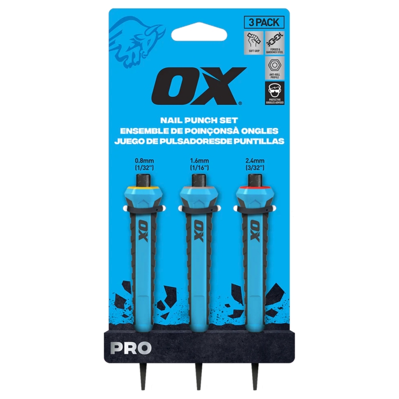 OX TOOLS OX TOOLS OXPro 3pc Nail Punch Set 0.8 / 1.6 / 2.4mm