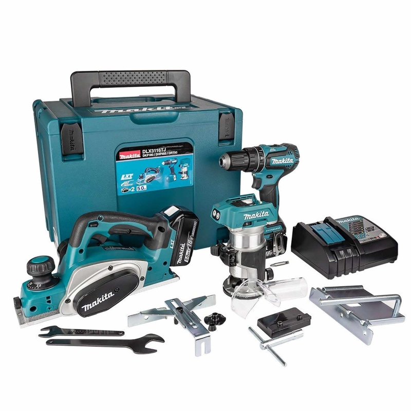 MAKITA MAKITA DLX3116TJ 18v DHP485/DKP180/DRT50 3 Piece Kit with 2x5ah Batteries
