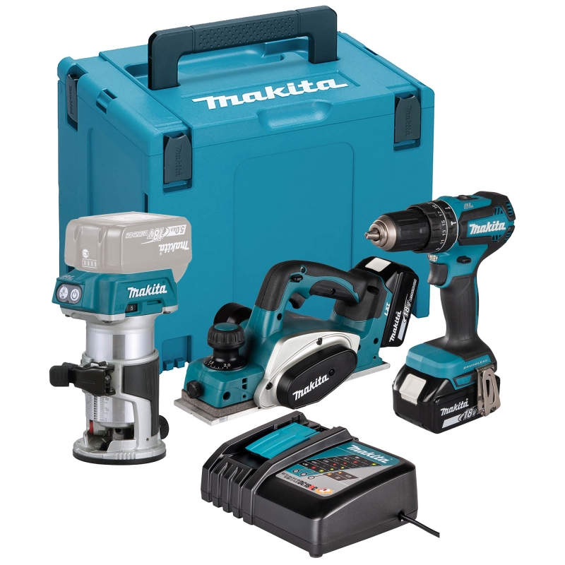 MAKITA MAKITA DLX3116TJ 18v DHP485/DKP180/DRT50 3 Piece Kit with 2x5ah Batteries