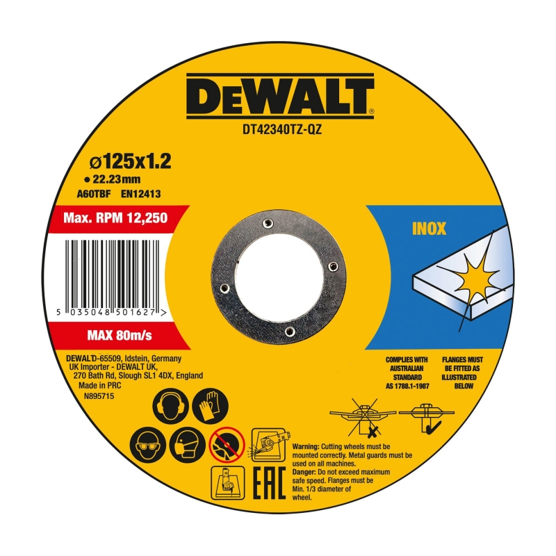 DEWALT DEWALT DT42340Z-QZ 125mm x 1.2mm Inox Cutting Discs (10 Pack)
