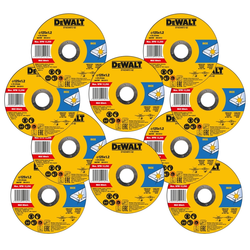 DEWALT DEWALT DT42340Z-QZ 125mm x 1.2mm Inox Cutting Discs (10 Pack)