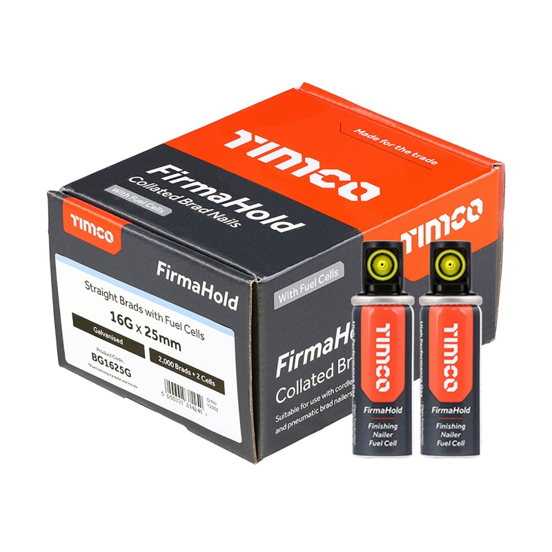 TIMCO TIMCO BG1625G 25mm 16G Straight Brads (Qty 2000) Plus 2 Fuel Cells