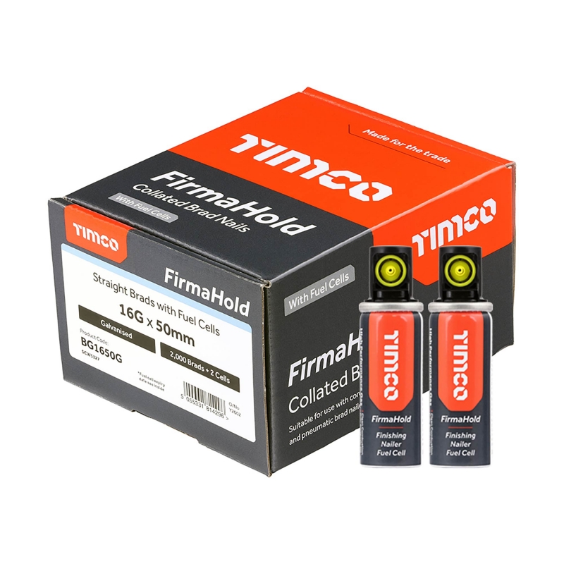 TIMCO TIMCO BG1650G 50mm 16G Straight Brads (Qty 2000) Plus 2 Fuel Cells