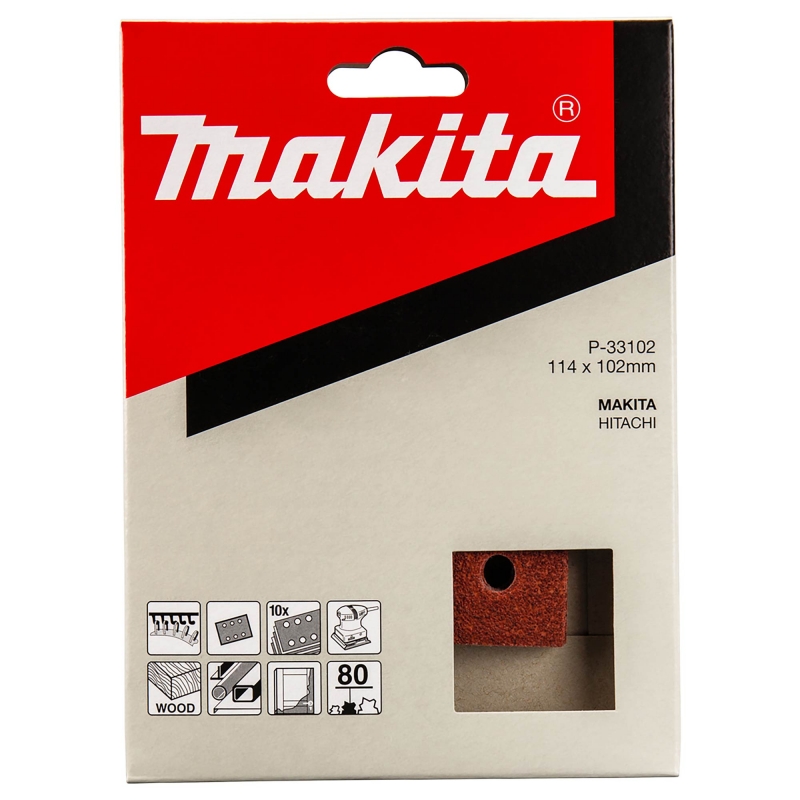 MAKITA MAKITA P-33102 114x102mm 80g Velcro Sanding Sheets 10 Pack