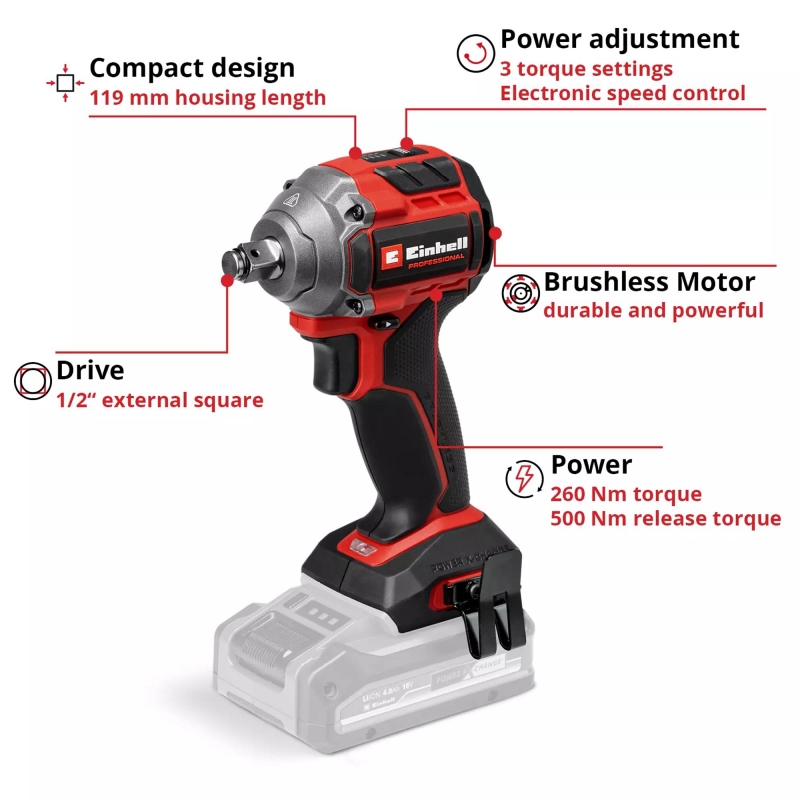 EINHELL EINHELL TP-CW 18/260-C Li BL - Solo 18v Impact Wrench BODY ONLY