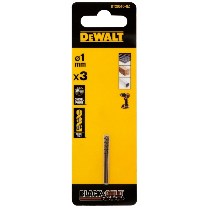 DEWALT DEWALT DT20510-QZ 1mm Black Gold HSS Drill Bit 3 Pack