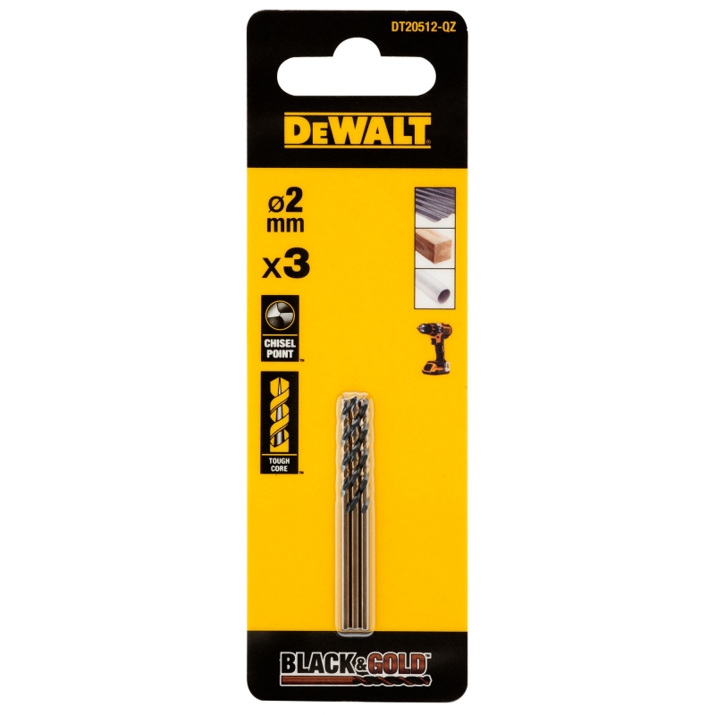 DEWALT DEWALT DT20512-QZ 2mm Black Gold HSS Drill Bit 3 Pack
