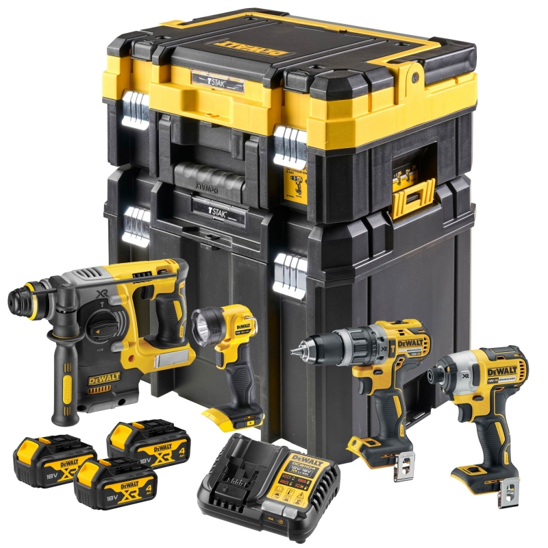 DEWALT DEWALT DCK456M3T 18v 4 Piece Combo Kit with 3x4ah battereis and 2xTStak Cases