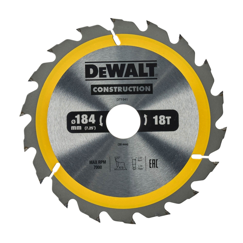 DEWALT DEWALT DT1941 184x30mm 18T Construction Circular Saw Blade AC