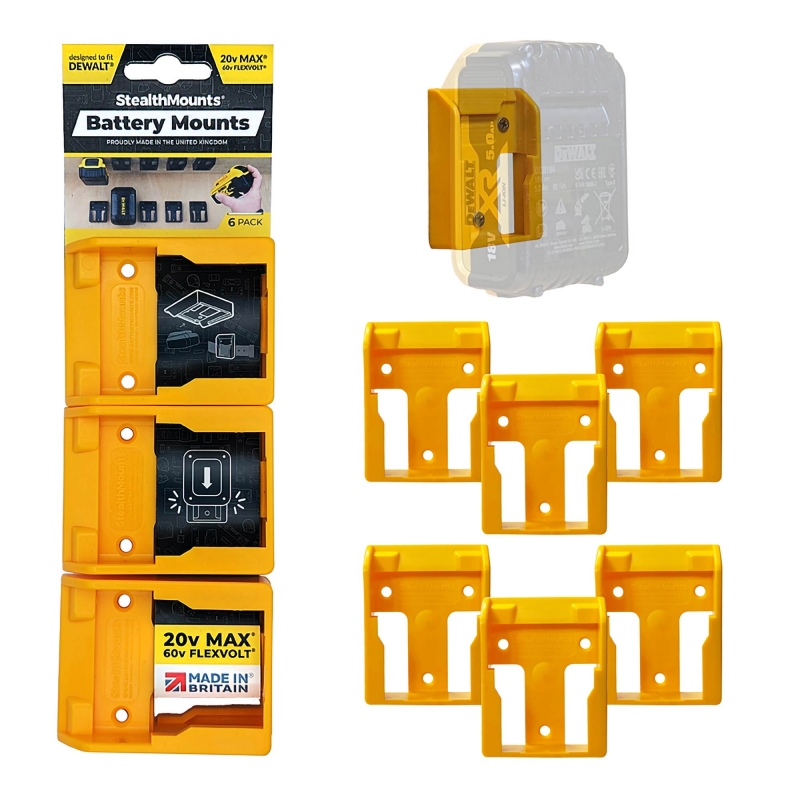 STEALTHMOUNTS STEALTHMOUNTS BM-DW20-YLW-6 Dewalt 18v Battery Mounts Yellow