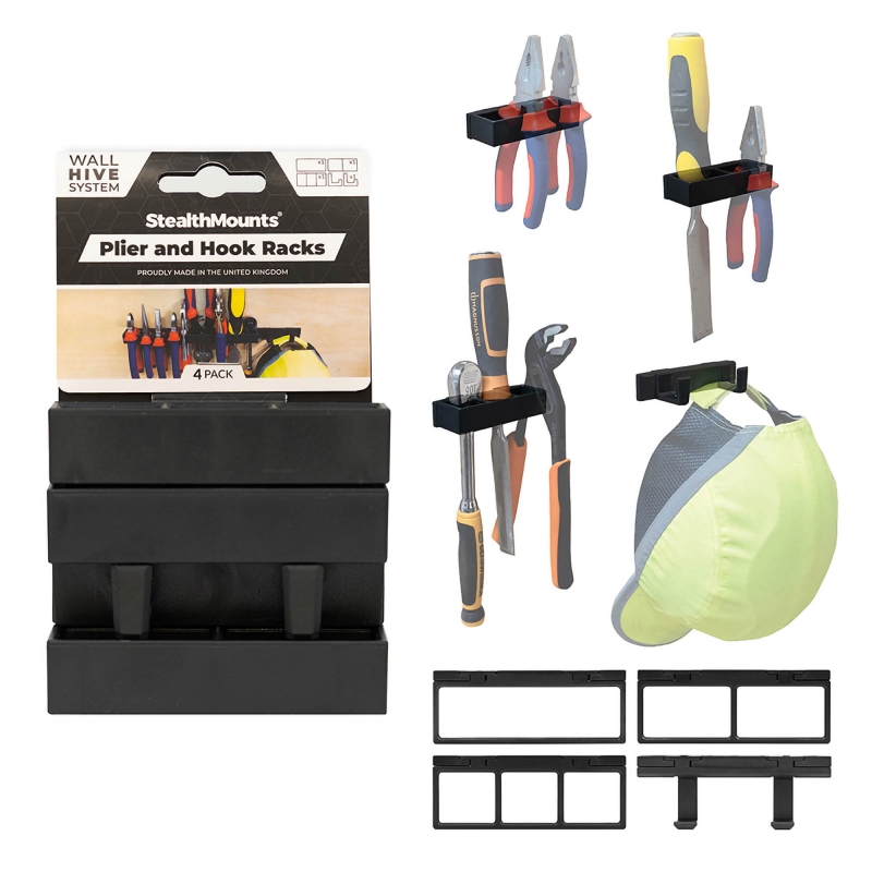 STEALTHMOUNTS STEALTHMOUNTS WH-BLK-HODT-4 Wall Hive System Pliers and Hook Set 4 Pack