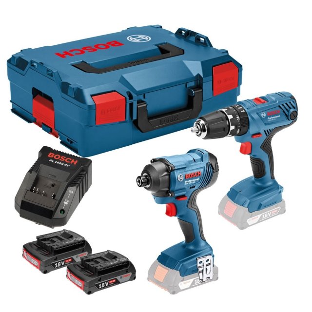 BOSCH BOSCH GSBGDR18V 18v Twin Pack with 2x2Ah Batteries and L-Boxx Carry Case