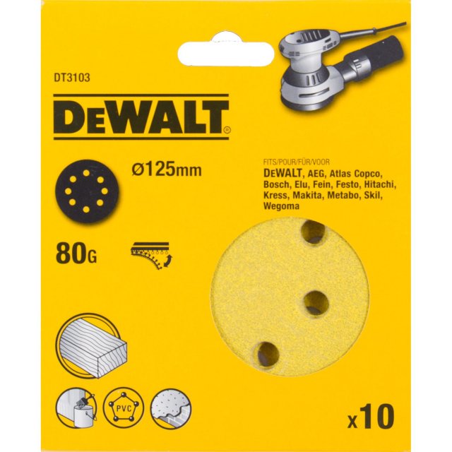 DEWALT DEWALT DT3103QZ 125mm 80G Velc Sanding Disc 10 pack