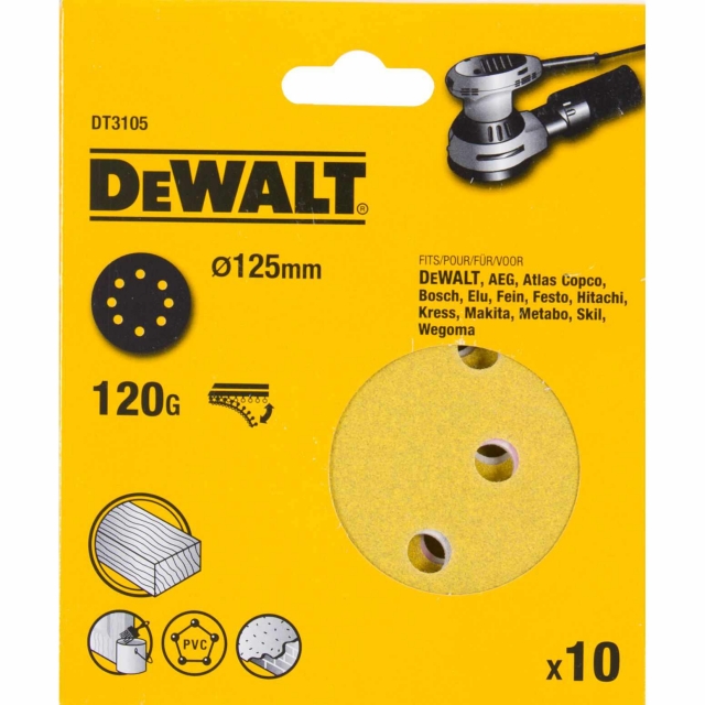 DEWALT DEWALT DT3105QZ 125mm 120G Velc Sanding Disc 10 pack