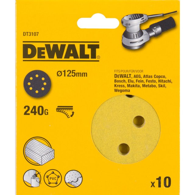 DEWALT DEWALT DT3107QZ 125mm 240G Velc Sanding Disc 10pk