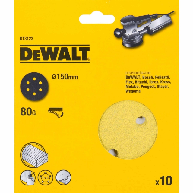 DEWALT DEWALT DT3123QZ 150mm 80G Velc Sanding Disc 10pk