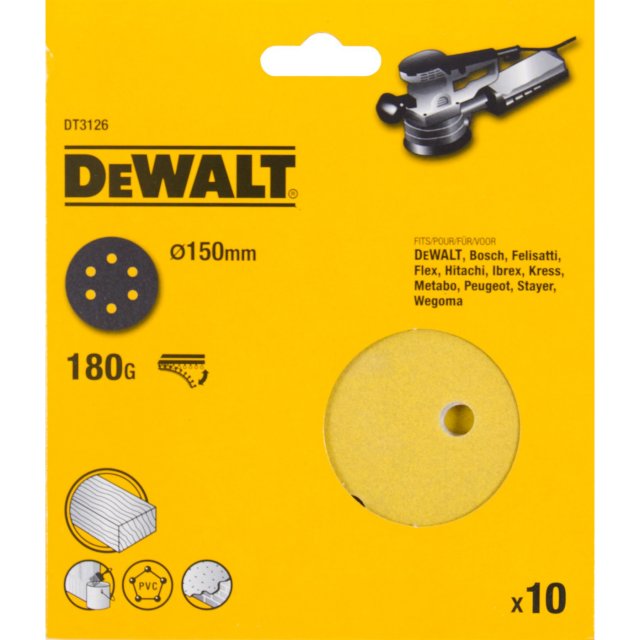 DEWALT DEWALT DT3126QZ 150mm 180G Velc Sanding Disc 10pk