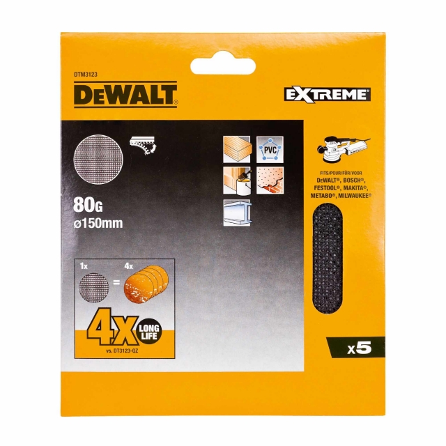 DEWALT DTM3123 150mm 80G Mesh Sanding Disc 5pk ToolStore UK