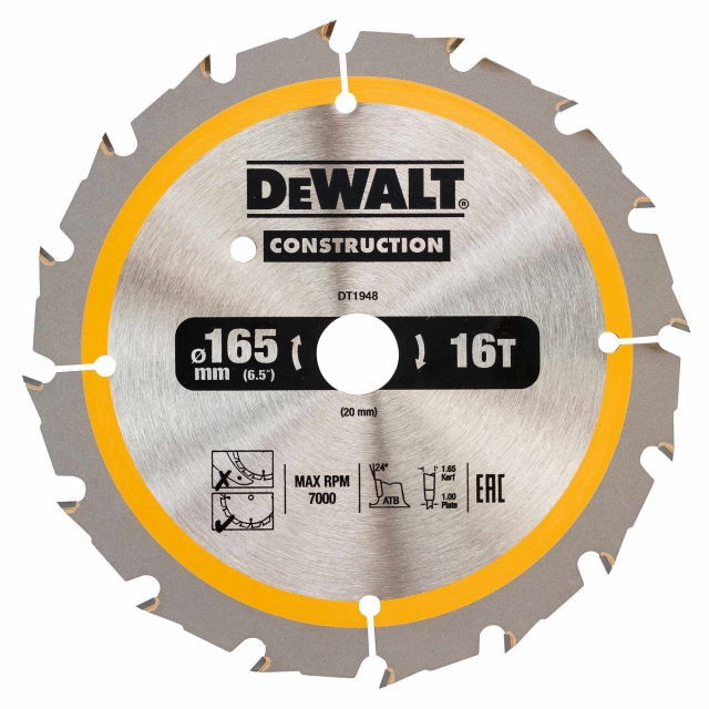 DEWALT DEWALT DT1948 165x20mm 16T Construction Circular Saw Blade DC