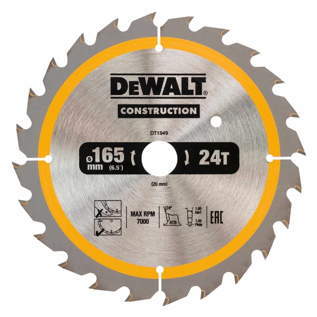 DEWALT DEWALT DT1949 165x20mm 24T Construction Circular Saw Blade DC