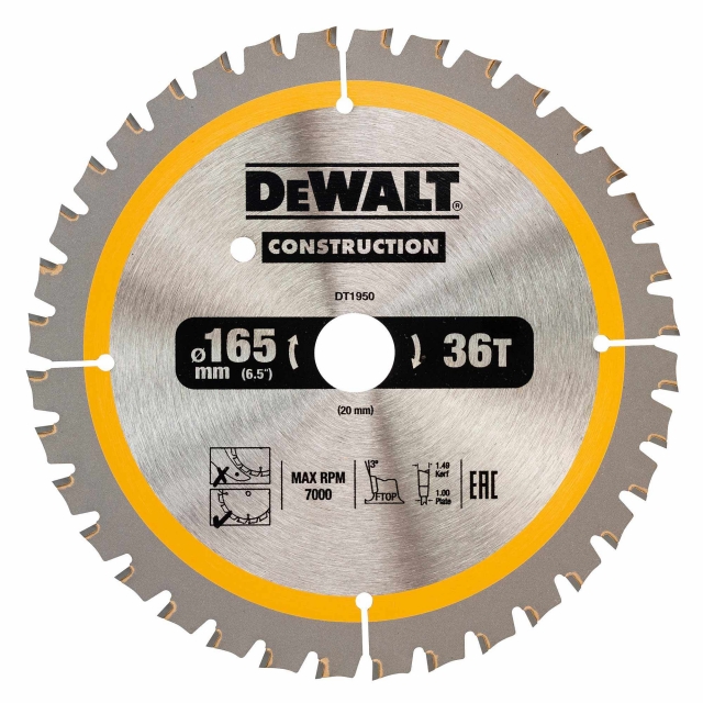DEWALT DEWALT DT1950 165x20mm 36T Construction Circular Saw Blade DC