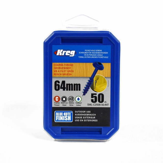 KREG KREG  SML-C250B-50-INT 64mm BlueKote Washer Head Screws 50pk